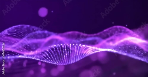 Abstract purple digital wave of particles with bokeh effect