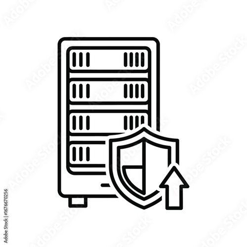 Digital Fortress: A sleek illustration depicts a data server, fortified by a shield, representing secure data storage and protection from cyber threats.