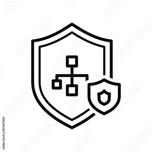Data Security and Protection: A symbolic representation of digital safeguard and security, featuring a bold shield with interconnected nodes, embodying protection and integrity for network data. 