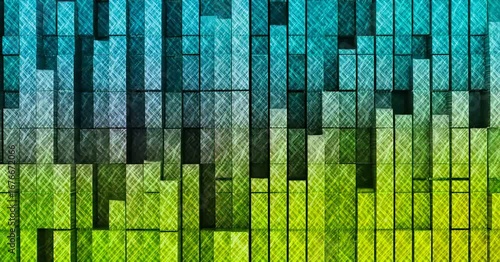 Abstract geometric pattern with vibrant gradient colors and textured surfaces