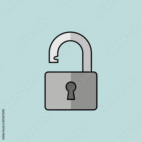 An open padlock icon on a light blue background.