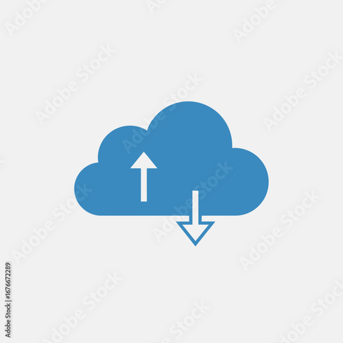 Blue cloud icon with upload and download arrows.