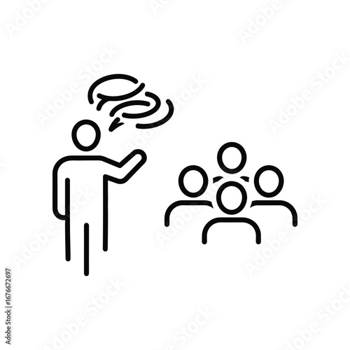 Communication Clarity: A minimalist vector illustration of a figure addressing a small group of listeners.