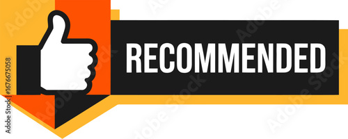 Thumbs up recommendation badge with bold text on white background
