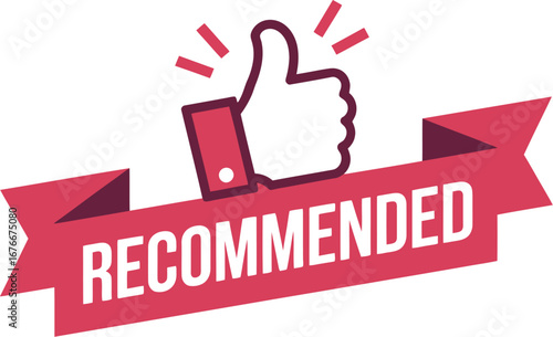 Thumbs up and recommended ribbon for approval and endorsement