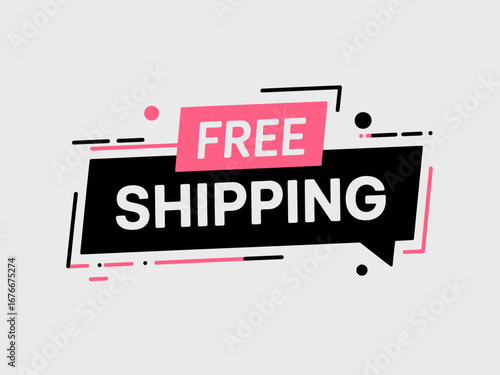 Bold black and pink free shipping banner with clean design