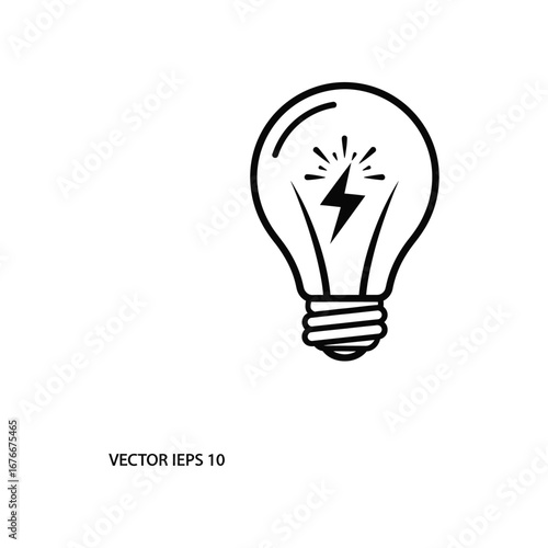 Illuminating Idea: A simplistic line drawing of an incandescent lightbulb with a lightning bolt, symbolizing a spark of innovation, creation, and intelligence.