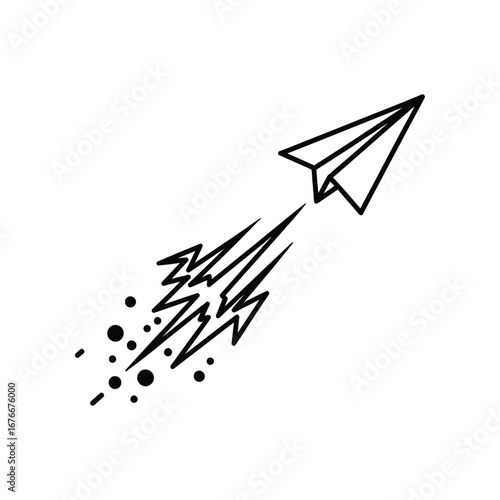 soaring plane of the thought: A minimalist illustration of a paper plane soaring skyward, leaving behind a trail of dynamic energy