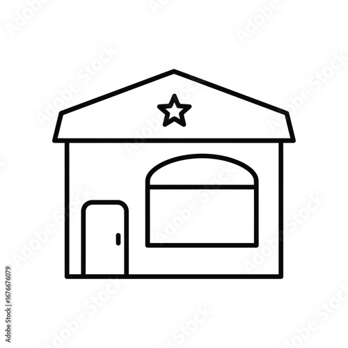 Police Station Illustration: A stark, minimalist illustration of a police station, its outline starkly defining the structure, complete with a door and a prominently displayed star symbol.