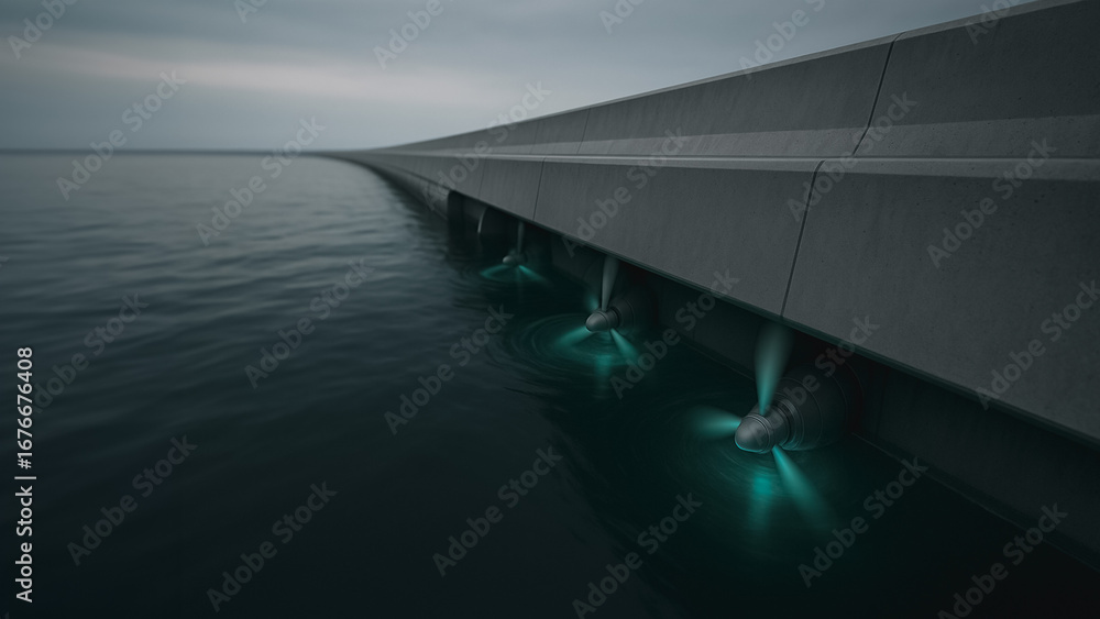 Fototapeta premium Modern bridge with underwater lighting over calm water