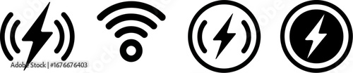 Wireless charging and wifi connection vector icons set