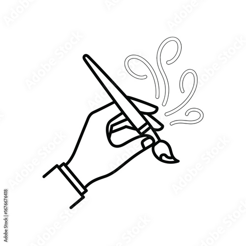 Creative Brushstrokes: A hand delicately holds a paintbrush, creating artistic swirls, a graphic emblem of imagination, design, and the art of creation.