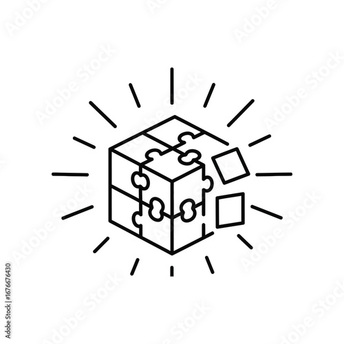 Unraveling the Puzzle: An illustrated cube, assembled from jigsaw pieces, with some pieces falling away, signifies the unveiling of solutions, complexity, and interconnectedness.