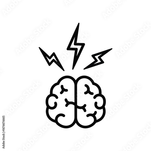 Brainstorm: An illustration of a human brain with a lightning bolt, representing thoughts, ideas, and intellect