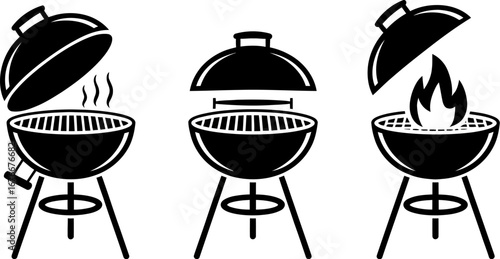 Barbecue grill vector icons set outdoor cooking equipment