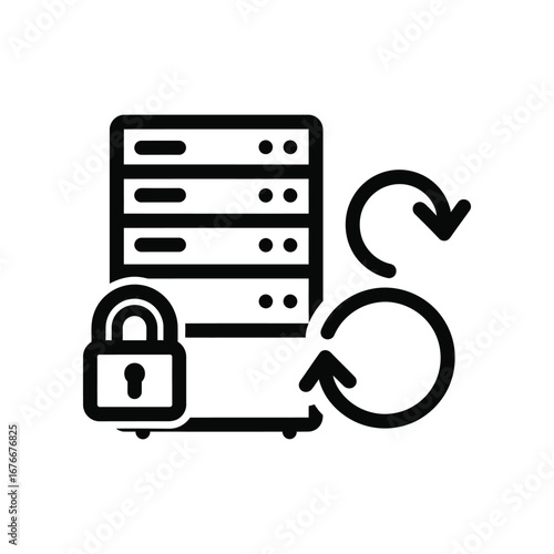 Secured Data: An illustrative graphic depicts a secure server, safeguarding data integrity with a lock, and featuring circular arrows, symbolizing a continuous backup and protection process.