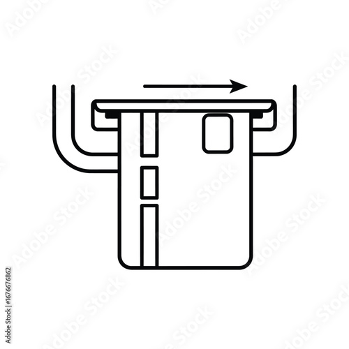 Payment Card Insertion: A simple yet sleek line art illustration portrays the intuitive action of inserting a credit card into a payment terminal, symbolizing financial transactions. 