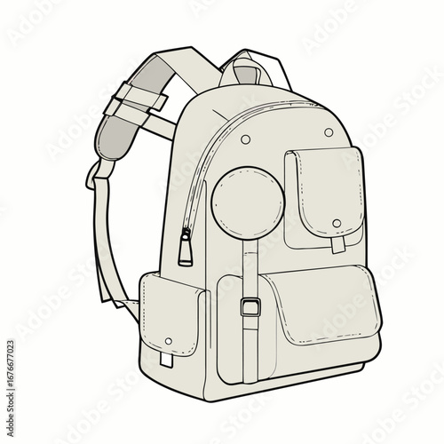 Beige backpack with multiple pockets and straps zipper