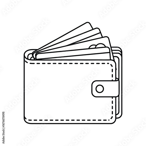 Financial Portfolio: A meticulously crafted outline of a wallet, partially open to reveal neatly arranged credit cards and currency notes. Evoking financial management