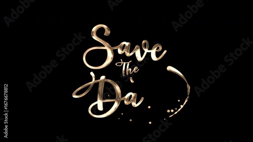 Save the date in elegant gold lettering within a heart shape, ideal for wedding invitations, announcements, and romantic themed designs.