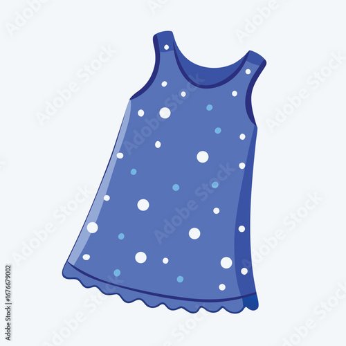 Blue polka dot dress with scalloped hem white