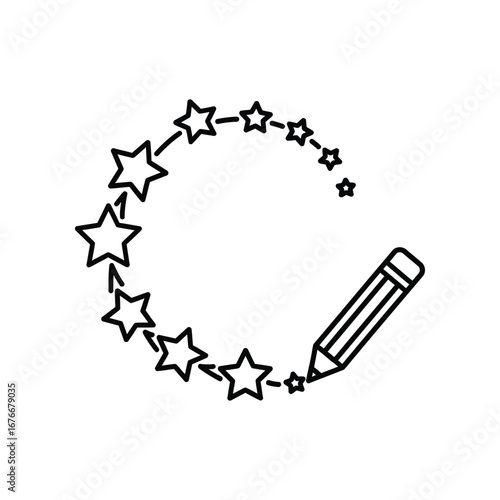 Stellar Creation: A pencil etches a celestial design of interconnected stars, illustrating the act of creating dreams