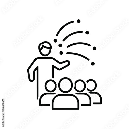 Visionary Leadership: A simple illustration captures a leader addressing an audience, symbolizing effective communication and guidance, representing a beacon of knowledge and empowerment. 