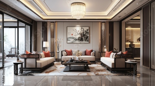 A happy Chinese family in their modern living room