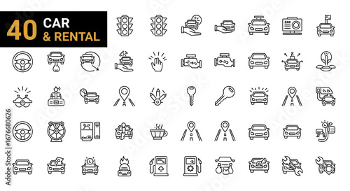 Vector Icons Set Representing Car And Rental Services