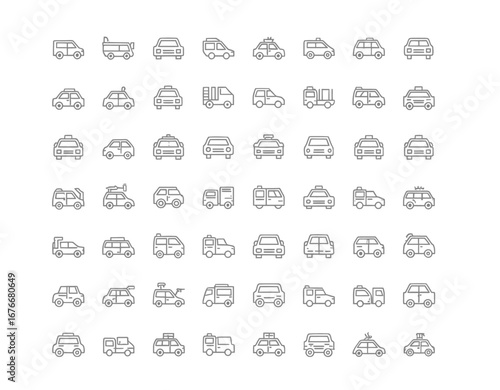 Diverse Collection of Automobile Icons Representing Various Vehicles and Transportation