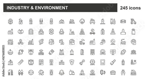 Industry and environment icons collection, representing eco-friendly and industrial concepts