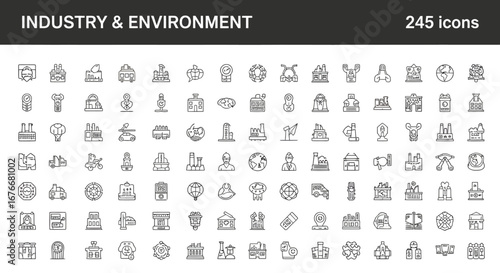 Industry and environment icons renewable energy, pollution, and sustainable development