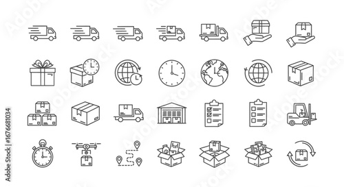 Delivery and Logistics Icons Shipping, Tracking, and Supply Chain Services