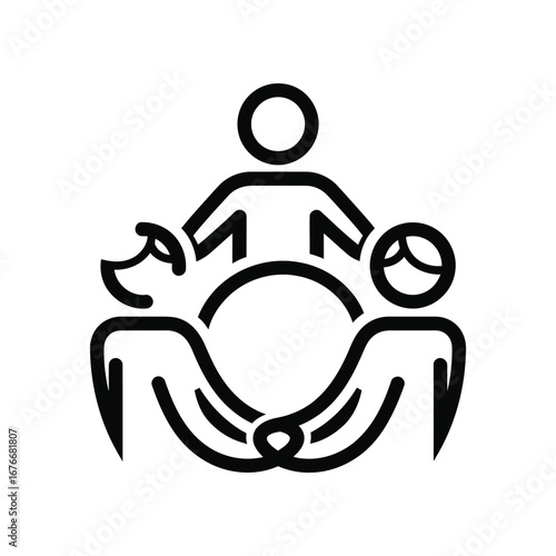 Group Counseling: A minimalistic illustration of a group therapy session depicts three individuals and a pet in the center, engaging in a circle, fostering a sense of unity, support.
