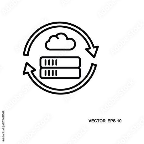 Cloud Data Synchronization: An illustration featuring a cloud, server, and circular arrows symbolizing the seamless exchange of data within a digital network. 