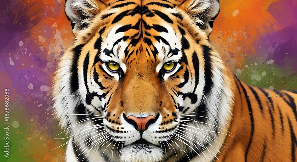 Fototapeta premium Close Up Tiger Face With Colorful Background.