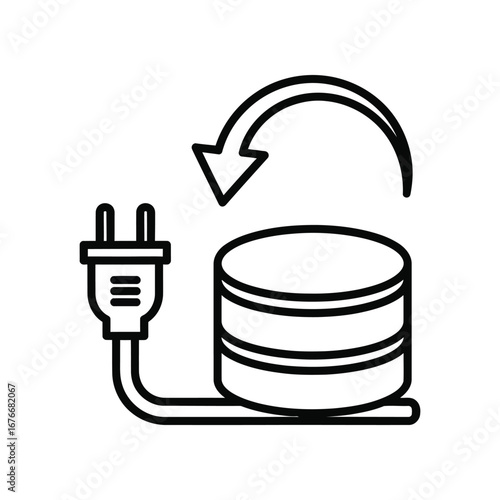 Data Backup and Power Connection: Illustrative rendering of a database with a power plug, suggesting the critical concept of data backup and the vital link of energy.