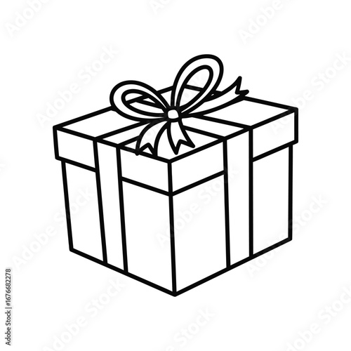 Gift Box: A meticulously drawn illustration of a neatly wrapped gift box, tied with a decorative bow. Perfect for representing the concept of giving, celebration, or surprise.