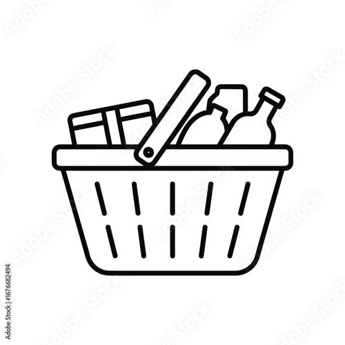 Shopping Basket Illustration: A simple yet effective illustration, a shopping basket filled with various items, emphasizing the concept of consumerism and retail.