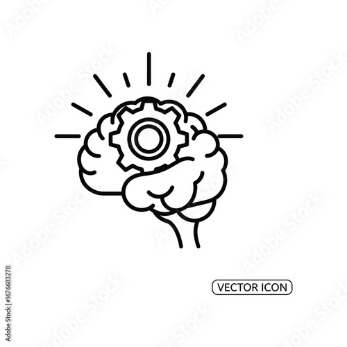 Mind of Ingenuity: A conceptual illustration depicting the human brain with a gear at the center, symbolizing innovation, intellect, and problem-solving capabilities.