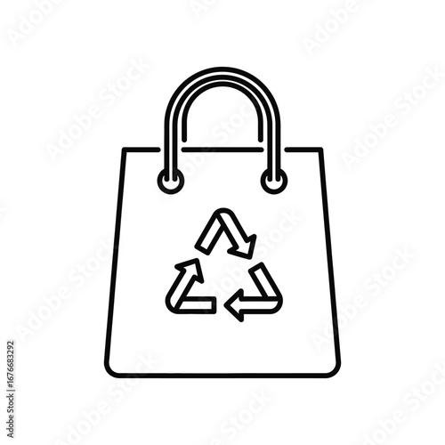 Recycled Shopping Bag: An illustrated shopping bag displays the universally recognized recycle symbol, representing sustainability and environmentally conscious consumption.