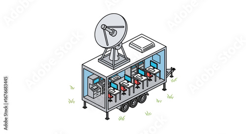 mobile broadcast studio with satellite dish