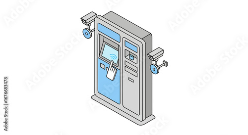 atm machine with security cameras and hand scan