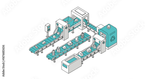 automated factory production line with conveyor belts