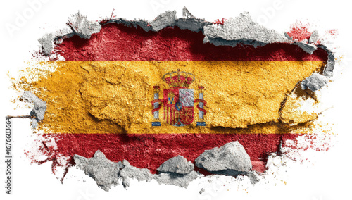 Spanish flag framed by a cracked wall