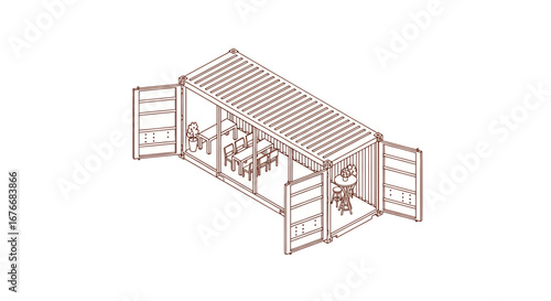 container cafe outdoor seating area sketch