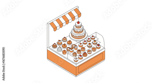 Bakery stall with cakes and pastries display
