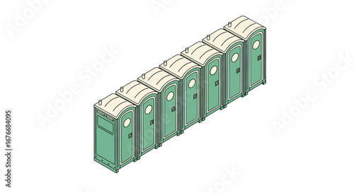 portable toilets row outdoor sanitation facilities