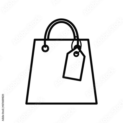 Shopping Bag Silhouette: A simple yet elegant black line art illustration of a shopping bag with a tag, perfectly capturing the essence of retail and commerce. 