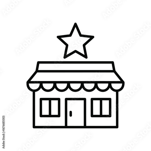 Shop with Star Symbol: A storefront with a star symbol is a simple and clean illustration, perfect for representing a store. The image conveys simplicity and elegance.